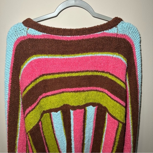 Free People FP Beach Thora Sweater Colorful Striped V-Neck Sweater Size Large - Picture 16 of 16